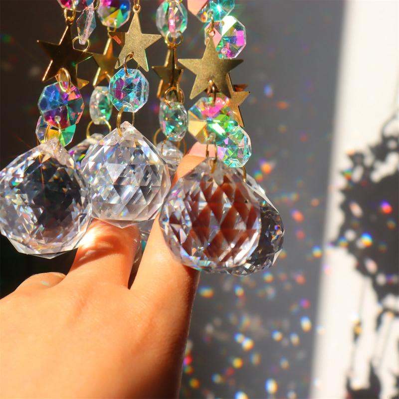 62KD Natural for raw Stone Amethyst Light Crystal Wind Chimes Pendant Dream Rainbow