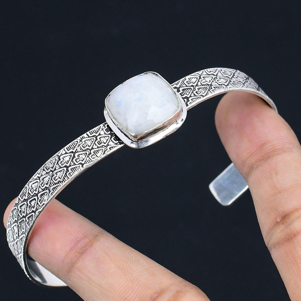 Halloween Sale Natural Rainbow Moonstone Wedding Bangle Bracelet Sterling Silver