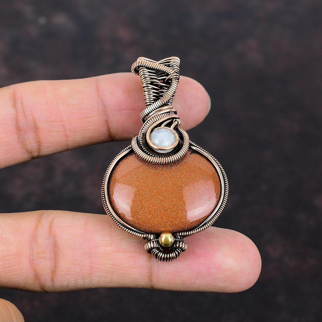 Sun Sitara Pendant Copper Wire Wrapped Pendant Handmade Copper Jewelry Natural Gemstone Pendant Rainbow Moonstone Jewelry Anniversary Gift