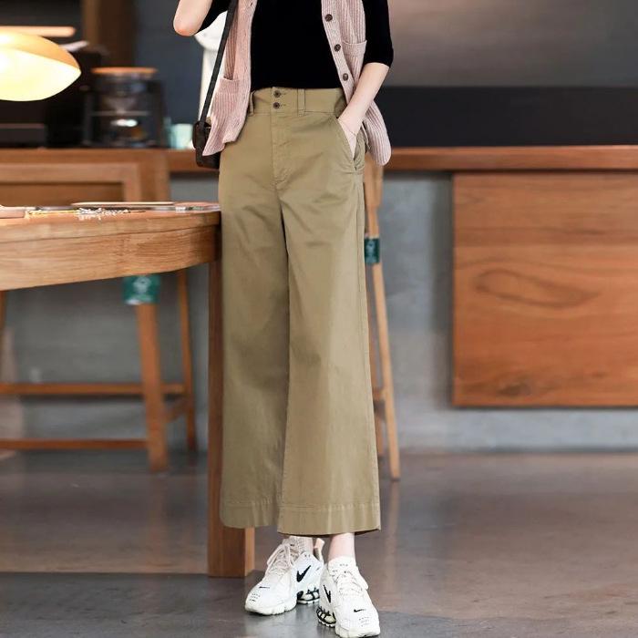 Women's High-Waisted Wide-Leg Cotton Suit Pants - Summer Breathable, Comfortable, Slimming, Unisex Casual Wear.
