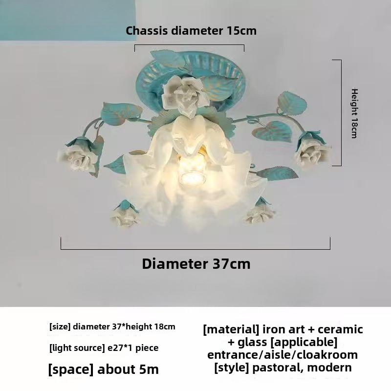 

Пасторальные потолочные светильники, кованые светильники в форме цветка, крыльцо, потолочные светильники для прохода, освещение кухни и дома светло-синий