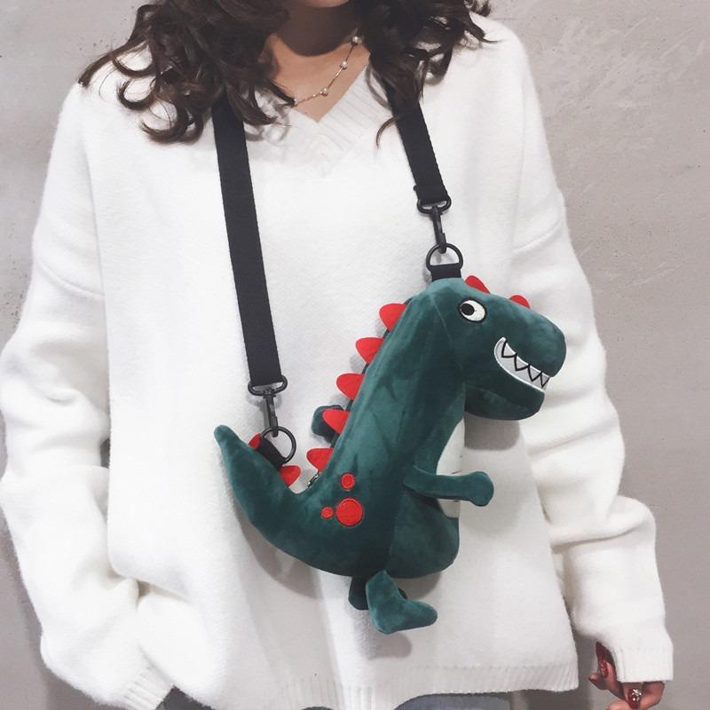 Cartoon Student Messenger Bag Female, Dinosaur Doll Shoulder Doll Bag Personality Cute Ugly Plush Bag