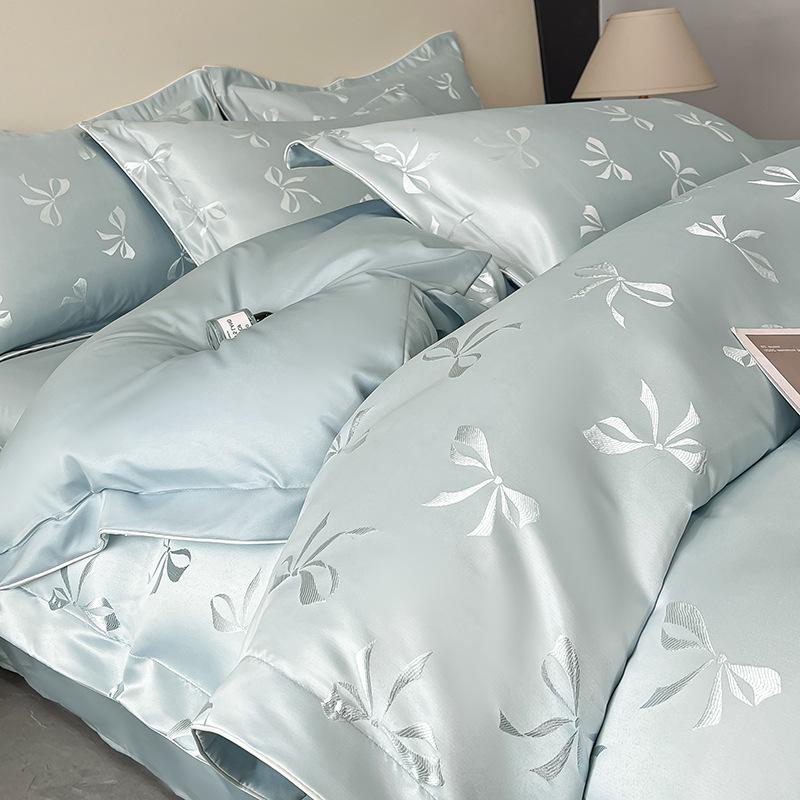 Sommer Kjølig Iskald Silke Jacquard Sengetøy Sett Fire-dels Sett Silke Hudvennlig Silkeaktig Glatt Laken Dynetrekk Putetrekk