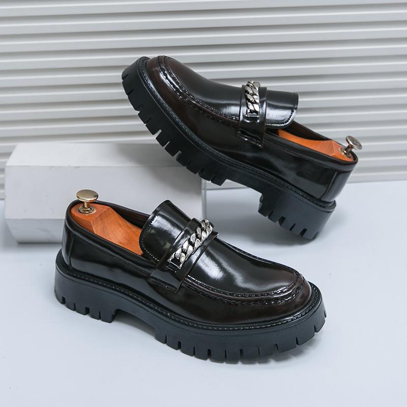 22 new big head leather shoes thick sole heightening patent leather glossy casual thick heel hairstylist tide