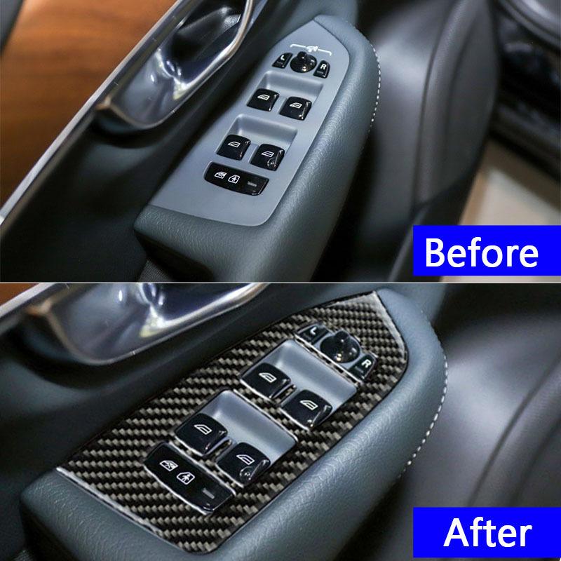Car Styling Carbon Fiber Window Glass Lifting Buttons Frame Decoration Cover Trim For Volvo S90 V90 2016-2020 Interior Stickers