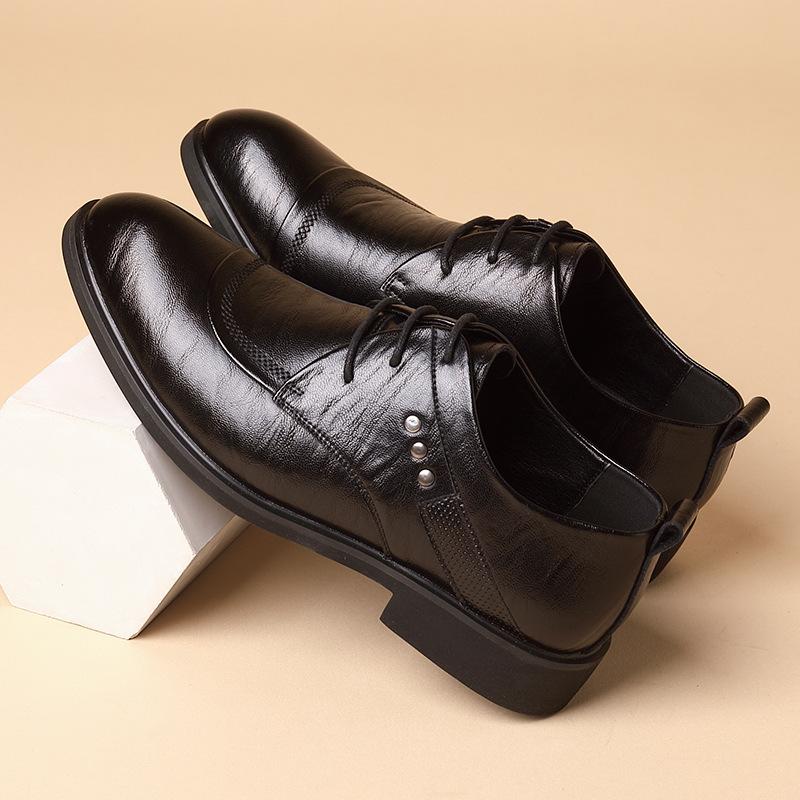 Business Dress Leather Shoes Men's Casual Trend Four Seasons Men's British and Korean Version Pointed Lace-up Leather Shoes