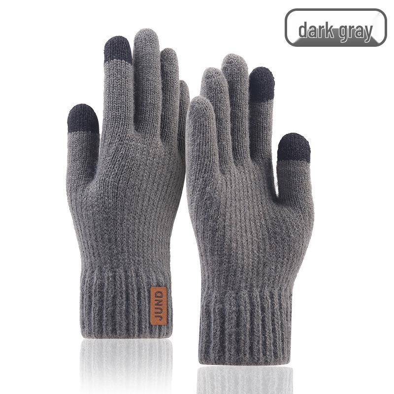 Men's Winter Touchscreen Wool Knit Gloves - Thickened Velvet Lining for Outdoor Cold Protection