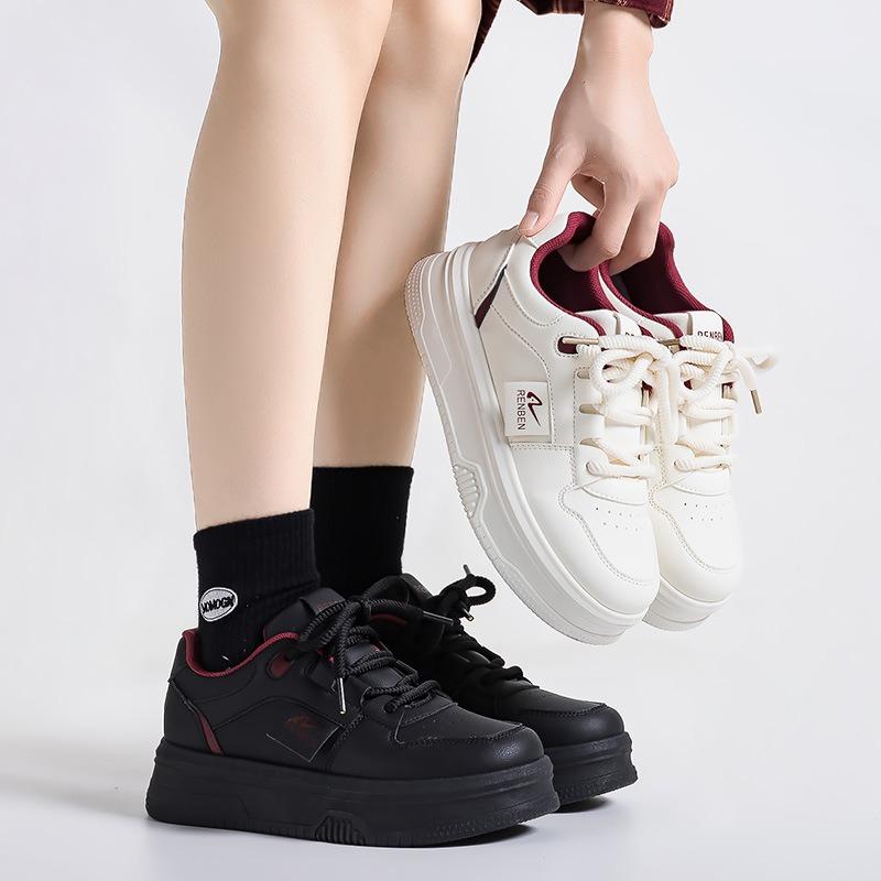 Women's shoes little white shoes women's new autumn breathable shoes casual versatile board shoes leather surface thick sole heightening shoes women