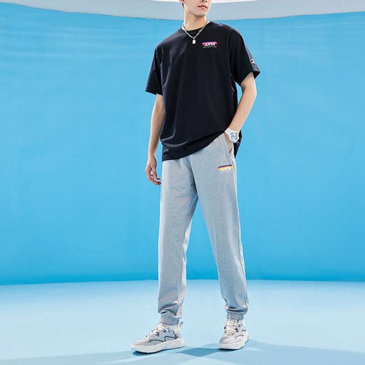 Anta Life Series Logo Print Casual Knit Sport Pants Men Bottoms Grey 152328311-1