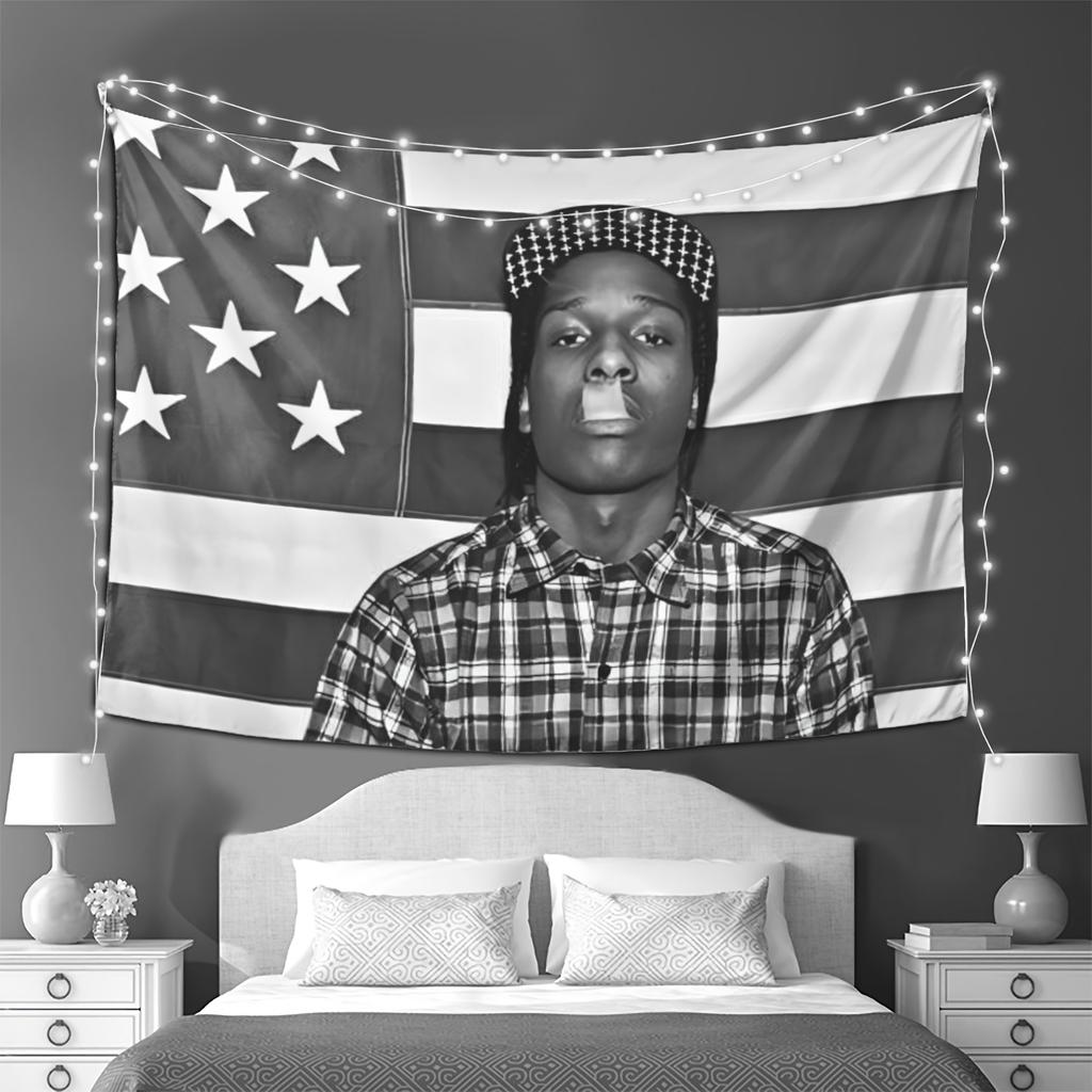 1Pc A-Asap Rocky American Flag Tapestry, Hip Hop Wall Decor, Vibrant Design For Living Room Bedroom Dorm Office, Rap Music Lover