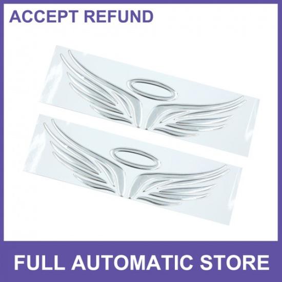 2 Pcs Silver Tone Angel Wings Pattern Auto Car Sticker 3D Reflective Decal
