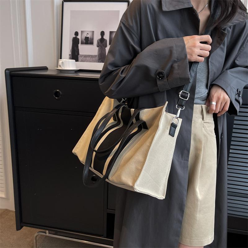 Proste płócienne paski dekoracyjne torebki wiaderkowe damskie górny uchwyt torba typu tote duża pojemność swobodne torby na ramię crossbody