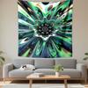 Holographic Chrome 3D Fractal Flower Burst Wall Tapestry Green Blue Abstract Metallic Decor for Bedroom Dorm Game Room