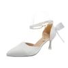 Bow temperament fashion thin heel sandals women 2025 new Korean version fairy style pearl lace-up pointed high heels