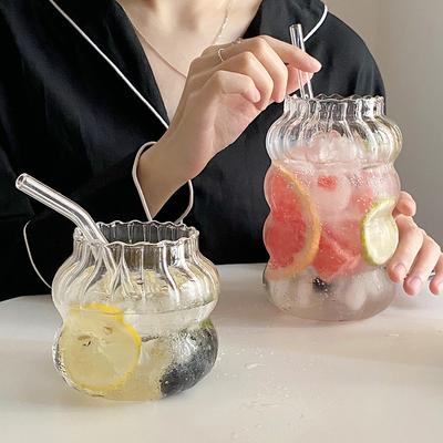 Kaffeetasse Glas Cocktailgläser Großes Fassungsvermögen Milchgetränk Gestreiftes Saftglas Hitzebeständiges Glas Kaltgetränkebecher 410ML 650ML