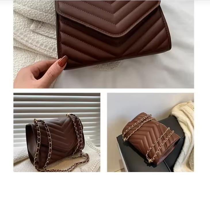 Kvinners moteriktige retro skulderveske/crossbody-veske liten firkantet veske enkel kvinnekjede crossbody-veske