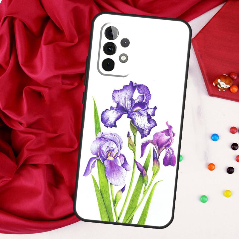 Blue Iris Flower Case For Samsung Galaxy A54 A34 A14 A52 A72 A13 A33 A53 A73 A51 A71 A12 A22 A32 Cover