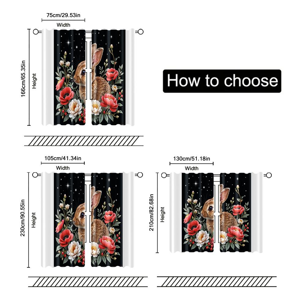 Set Of 2 Filtering Curtains Excluding Rods Non Movable Without Batteries Rabbit Floral Moon Use Bedrooms Vintage Made Polyester Master Bedroom Window