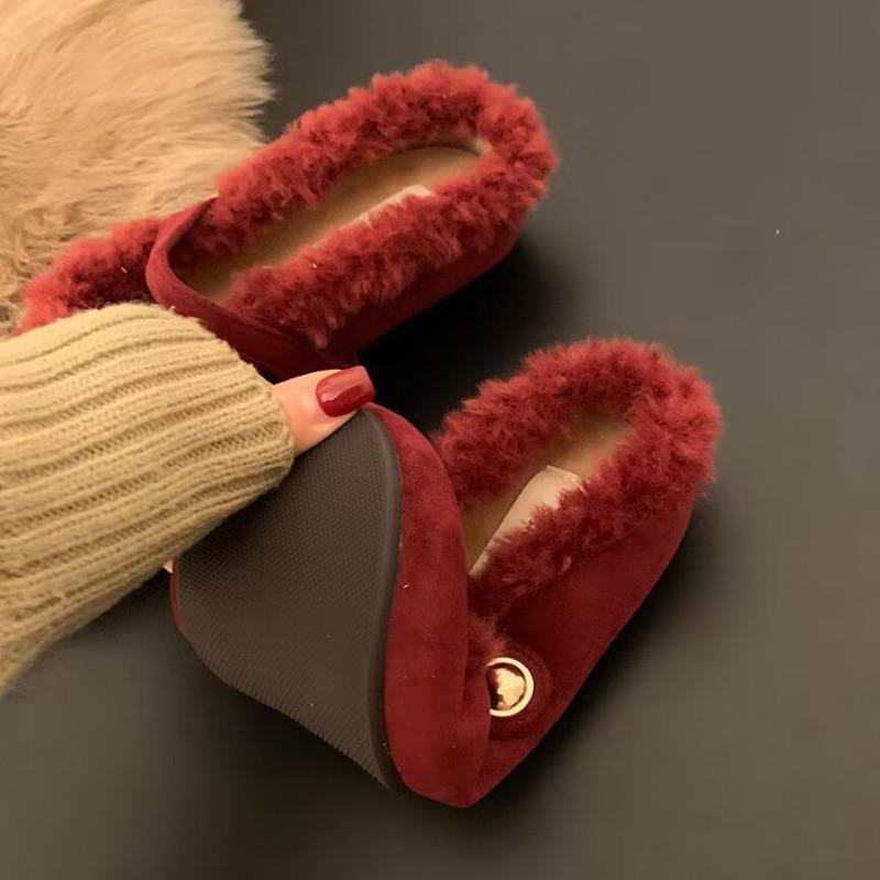 Fashion Winter New Baotou Slippers Women's Fashion Round Head Shallow Mouth Suede Anti-slip Wear-resistant Flat Shoes