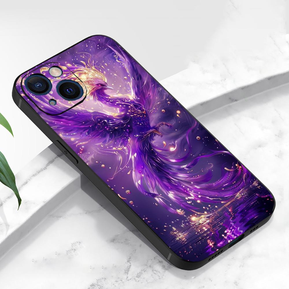 Purple Phoenix Pattern Phone Case Suitable for iPhone 17 16 15 14 13 12 11 Pro/Max/Plus Anti Drop and Anti Shock Matte Soft Case iPhone 14Plus