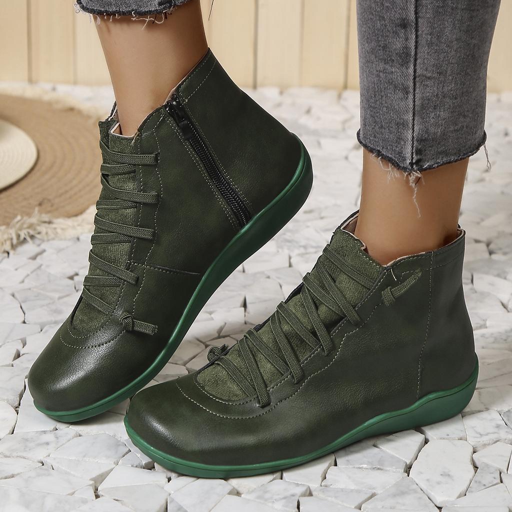 Women Boots Plus Size 35-43 Autumn Winter Ankle Flat Shoes Short Boots Lace Up Warm Retro Booties Mujer Botas Non-slip Shoes