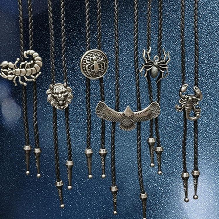 Men's Cowboy Bolo Tie Vintage Western Accessory Metal Scorpion Animal Pendant Adjustable Leather Cord Necktie Necklace