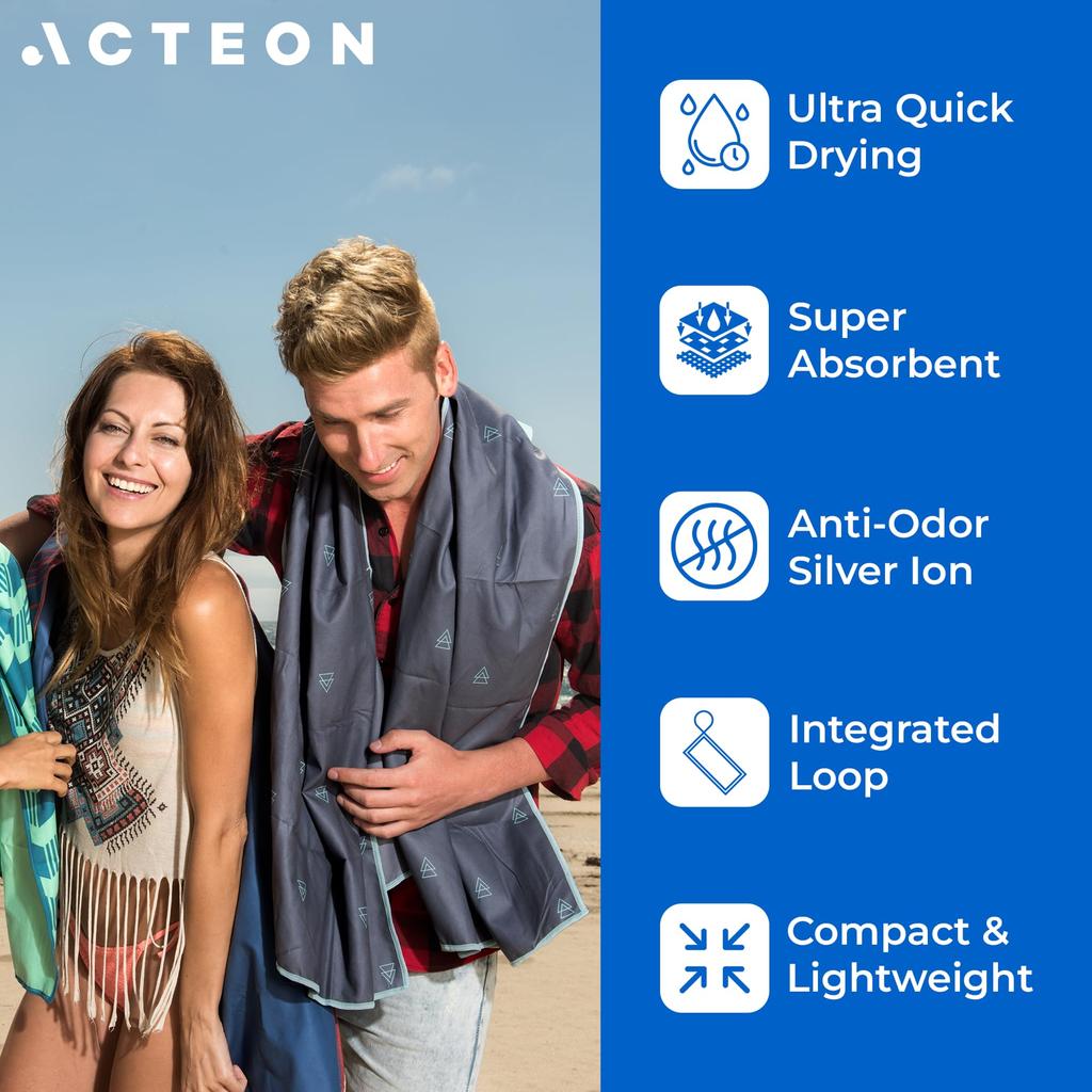 Acteon Multipurpose Towel, Ultralight, Compact, Antibacterial Microfiber, Super Absorbent, Quick Drying (Sports, Travel, Beach, Pool, Camping, Gym, Ba