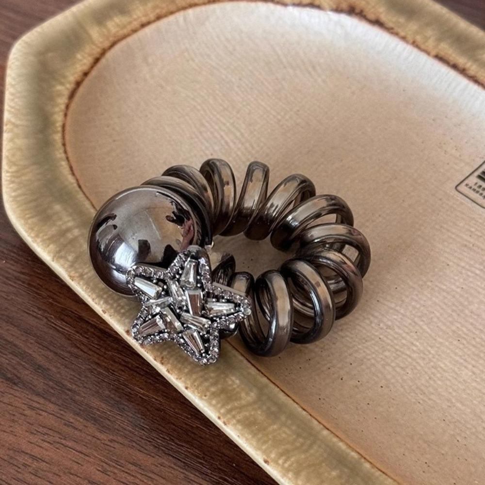 Trendy Rhinestone Star Pearl Hair Rope High Elasticity Rubber Band For Women Girl чёрный