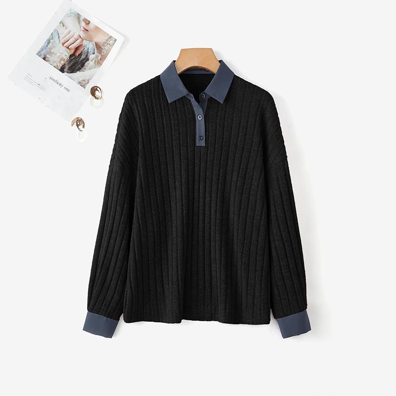 

ZANZEA Женские повседневные футболки с отложным воротником и длинным рукавом в стиле пэчворк 5XL чёрный