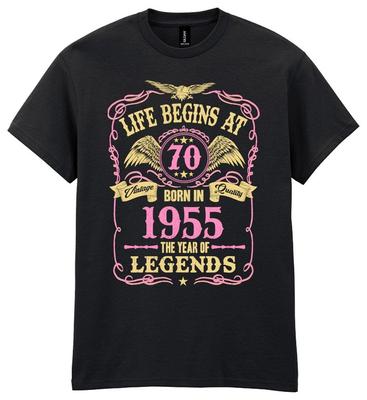 Das Leben beginnt mit 70 Damen Geburtstags-T-Shirt GEBOREN 1955 70. Geschenk Damen 50er