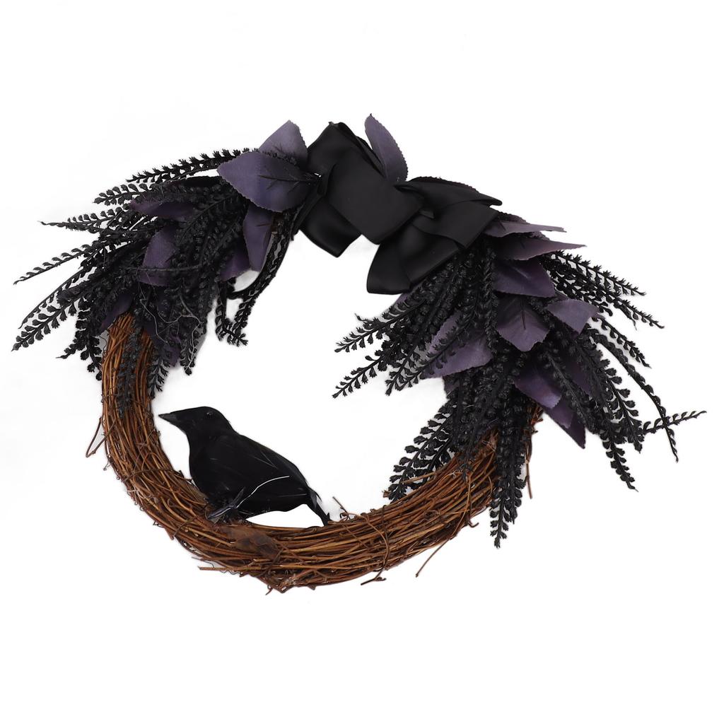 Halloween Wreath Bowknot Crow Garland Decoration Home Door Hallway Hanging Wreath
