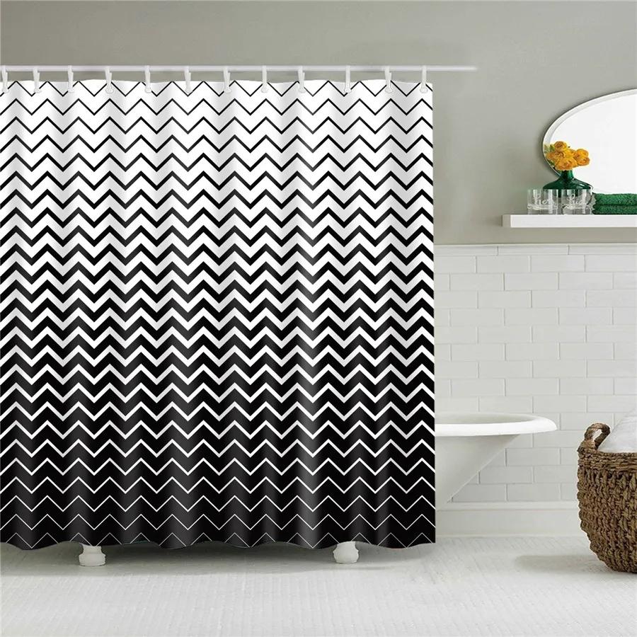Black and White Shower Curtain Geometric Pattern Waterproof Polyester Home Decor Bath Curtains with Hooks Bathroom Accessories