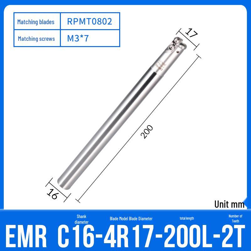 Shockproof EMR CNC Milling Cutter Holder - Round Nose, Bull Nose & Flat Machining Extensions (R4, R5, R6)