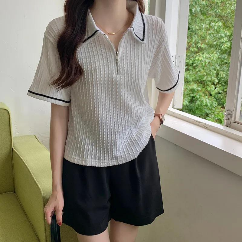 Lapel Shirt Short-sleeved T-shirt for Women Summer New Loose College Style Student Versatile Bestie Outfit