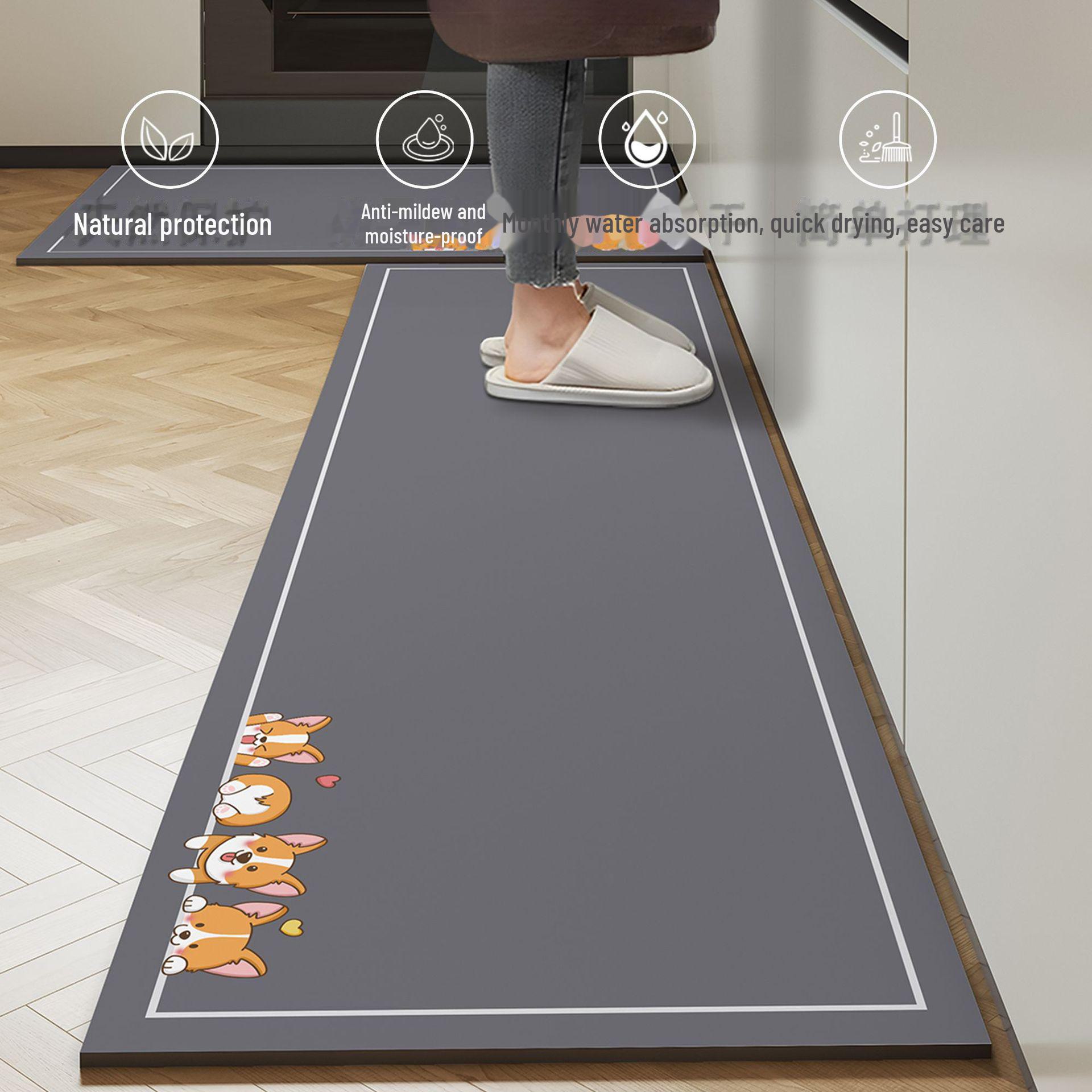 

Маслопоглинаючий нековзкий кухонний килимок - стійка до бруду та зношування, проста в догляді подушечка з діатомової грязі. 40x120cm