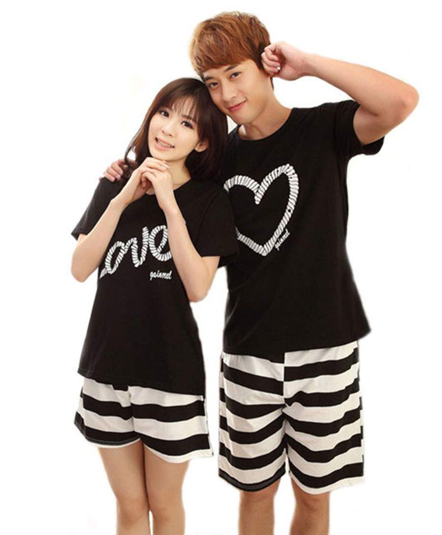 

Lemon Tree Seven Matching Pajama Short Sleepwear Heart Plus Gift Idea 2-Piece Set, Summer, Cotton, Sleeve, Couples Pajamas, Loungewear, Set, Print, чёрный