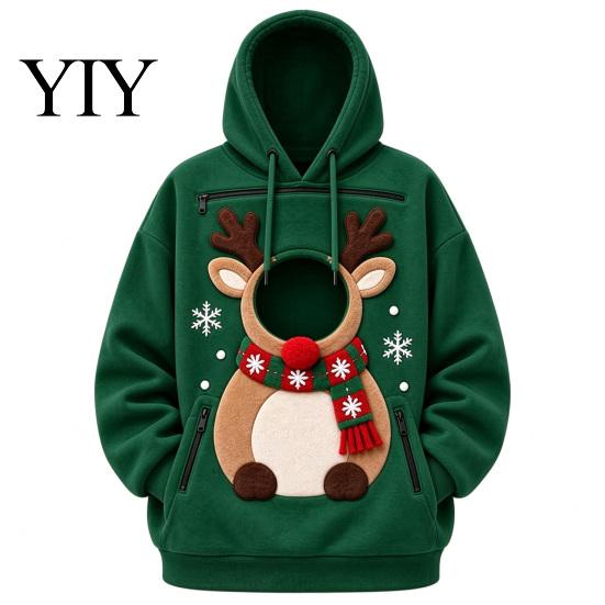 Portable Pet Carrier Apparel Unisex Pouch Christmas Hoodie, Cute Dog Cat Hooded Sweatshirt with Animal Carrying Hoodie Graphic, Cozy Fleece