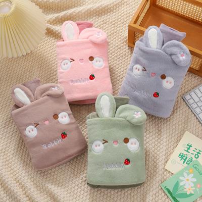 Winter Rabbit Ears Hot Water Bottle - Thick, Explosion-Proof, Portable, Detachable Hand Warmer with Cartoon Design.