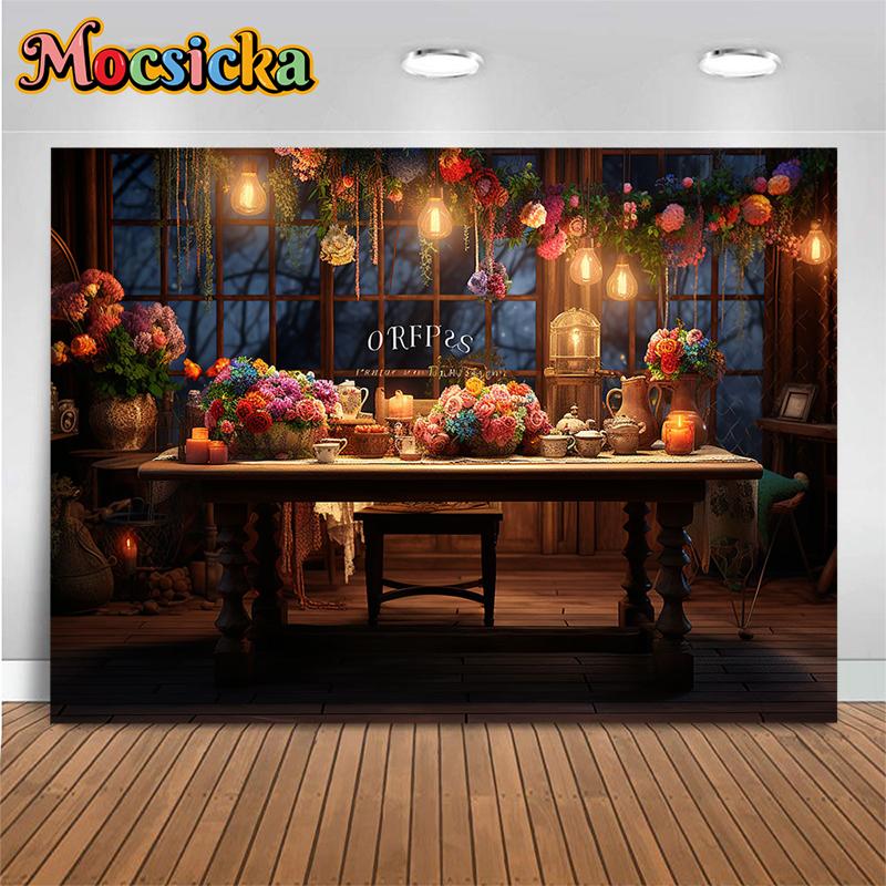 Mocsicka Spring Easter Backdrop Photography Night Flower Kid Baby Shower Family Background Birthday Decor Wallpaper Photo Studio