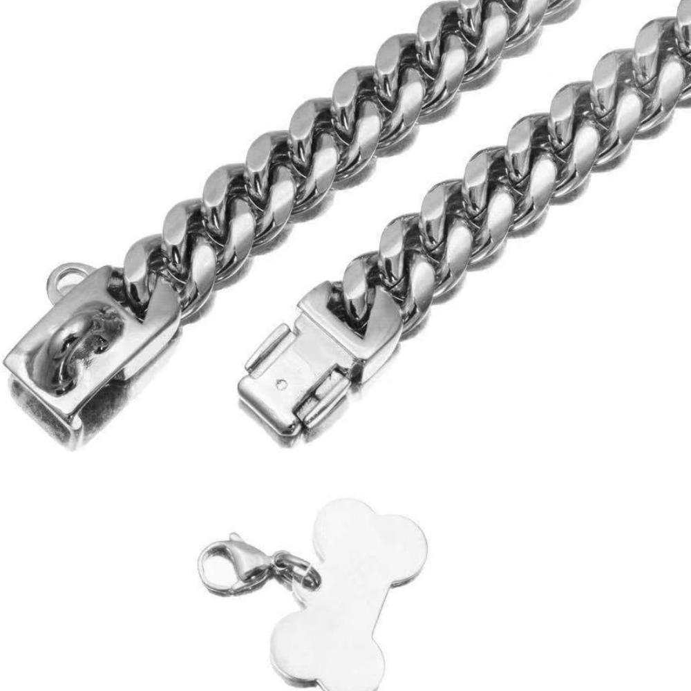 14Mm New Pet Dog Collar, Stainless Steel Cuban Dog Chain Dog Collar Lock Gold Silver Dog Chain
