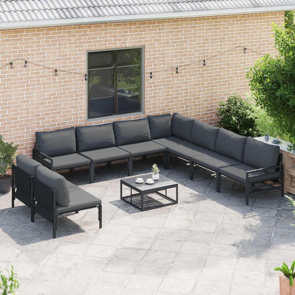 9 Piece Garden Sofa Set with Cushions Black Steel