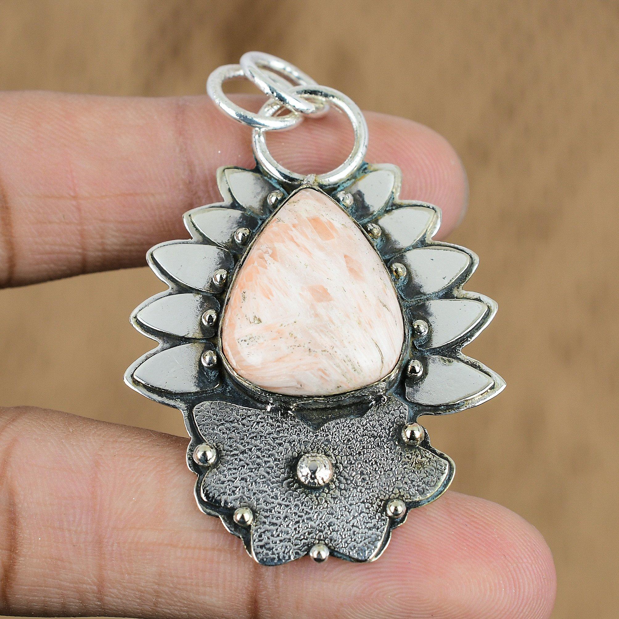 

Anniversary Gift For Her Natural Scolecite Gemstone Pendant 925 Sterling Silver