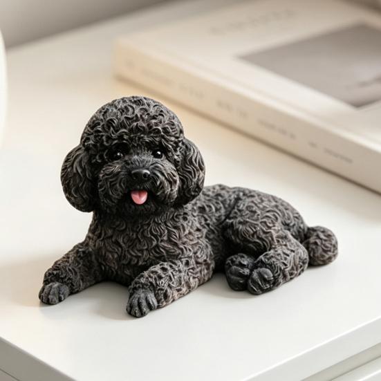 Office Desk Ornament Realistic Teddy Dog Statue, Desktop Small Pet Model, Cute Laying Sculpture Collectibles for Owners Car Dashboard, Desk,