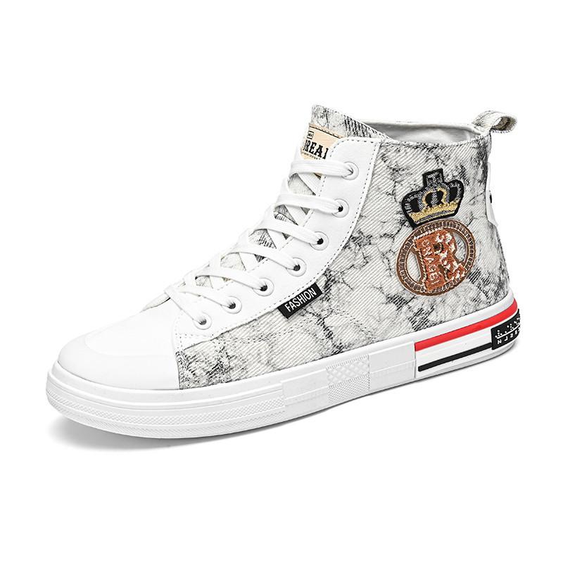 Fashion High Top Vulcanized Canvas Shoes Man Fashion Embroidery Black Lace-up Men's Skateboard Shoes Trendy Casual Designer Sneakers Men