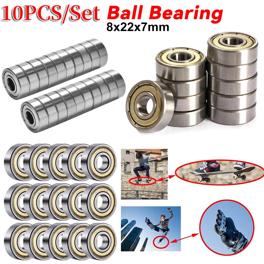 10Pcs 608ZZ Deep Groove Ball Bearing Single Row Miniature Bearing 8x22x7mm Ball Bearings for Skateboards Inline Skates Scooters