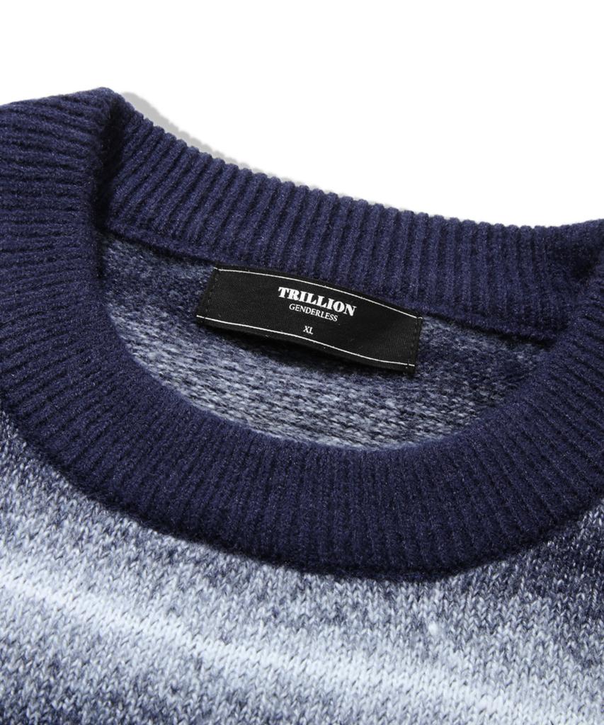 TRILLION Washable Gradient Stripe Crewneck Knit_Navy