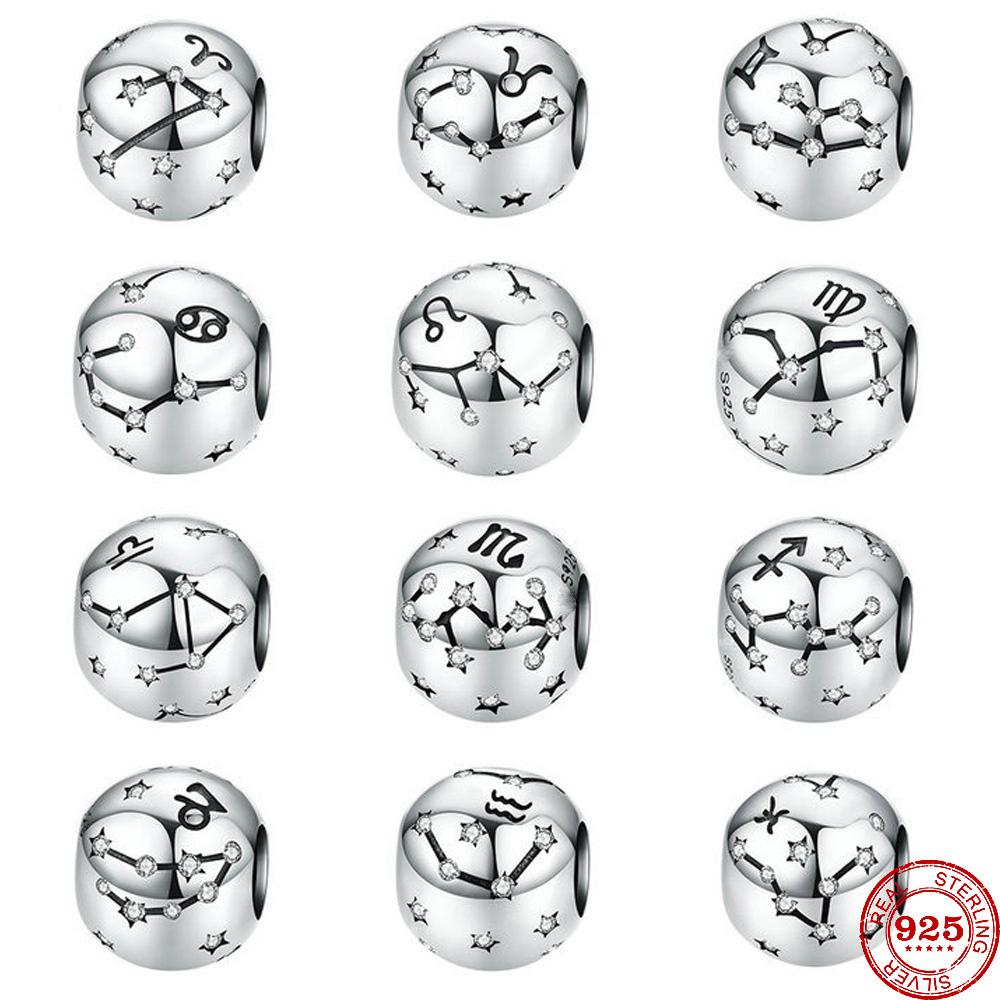 Brand New Copper Metal 12 Constellation Zodiac Round Bead Components Compatible With Authentic Original Pendant Bead Component Bracelet High Quality