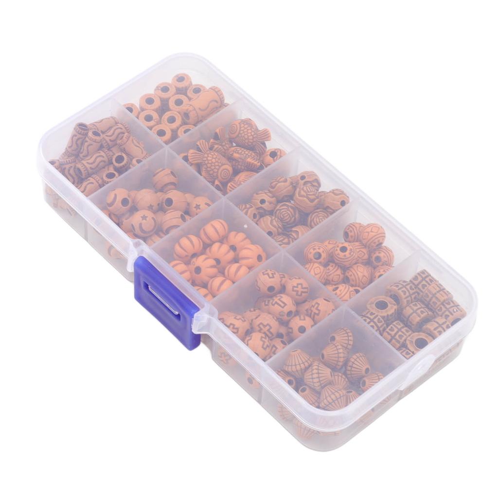 199 Peças Contas de Madeira Sintética Artesanato DIY Contas Listradas com Furo Grande Resina Conservante Contas Vintage com Tesoura Linha