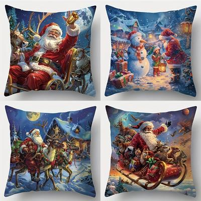 Santa'S Magical World: Christmas Pillowcases With Enchanting Scenes Sofa Room Decoration New Year Holiday Home Decoration Short