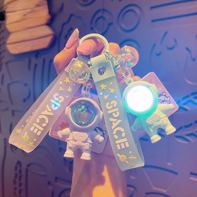 Cartoon Spaceman Keychain Sunset Light Glowing Keyring Women Space Astronaut Key Chain Bag Hanging Pendant